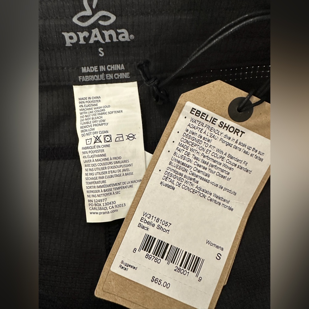 PrAna Ebelie Water-Friendly Black Shorts, Women’s S - NWT - Picture 3 of 3